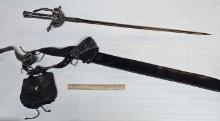 Three Musketeer Rapier Style Sword with Leather Sheath