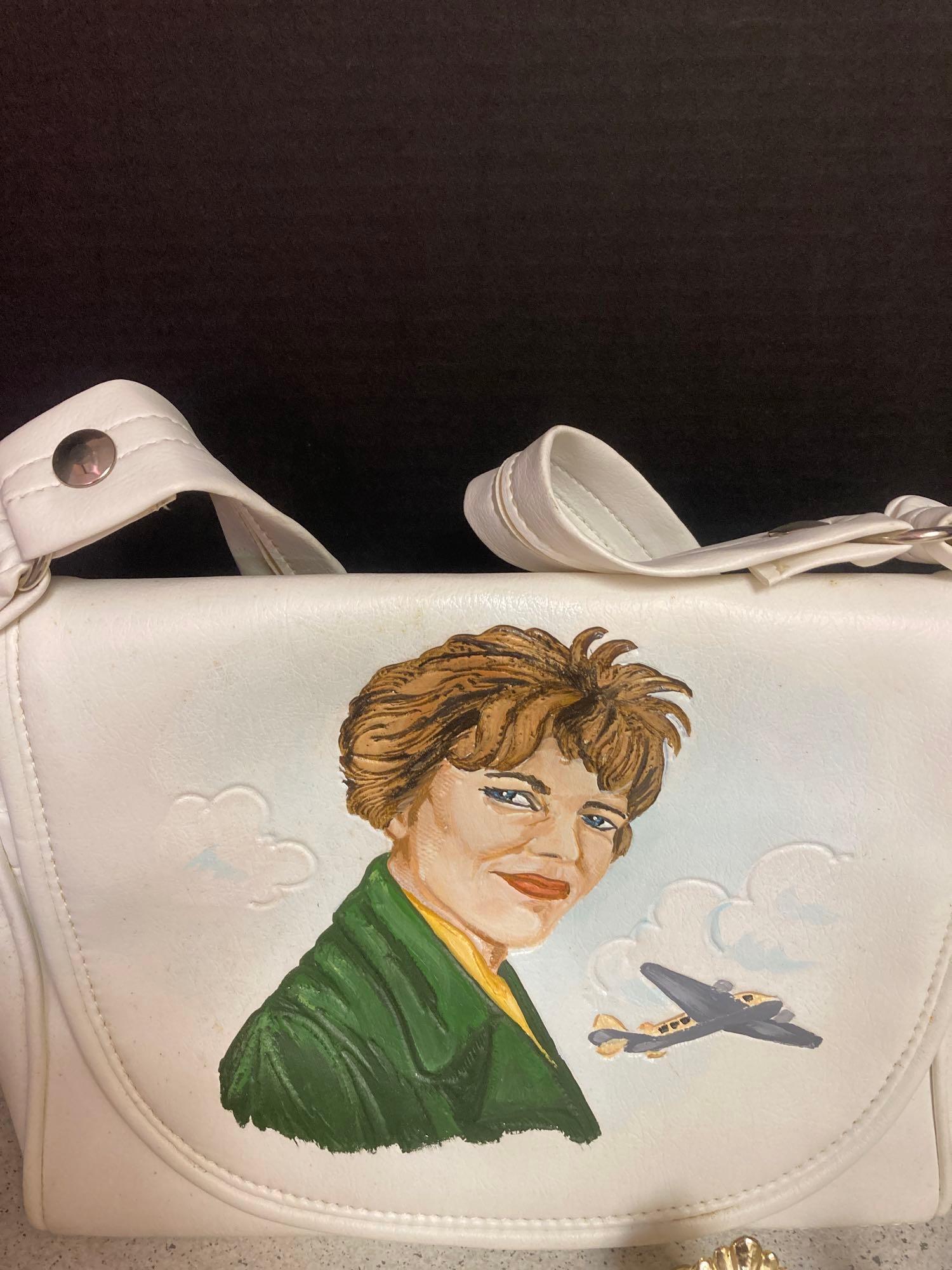 Amelia Earhart handpainted purse satin decanter and more