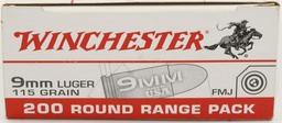 200 Rounds Of Winchester USA Range Pack 9mm Ammo