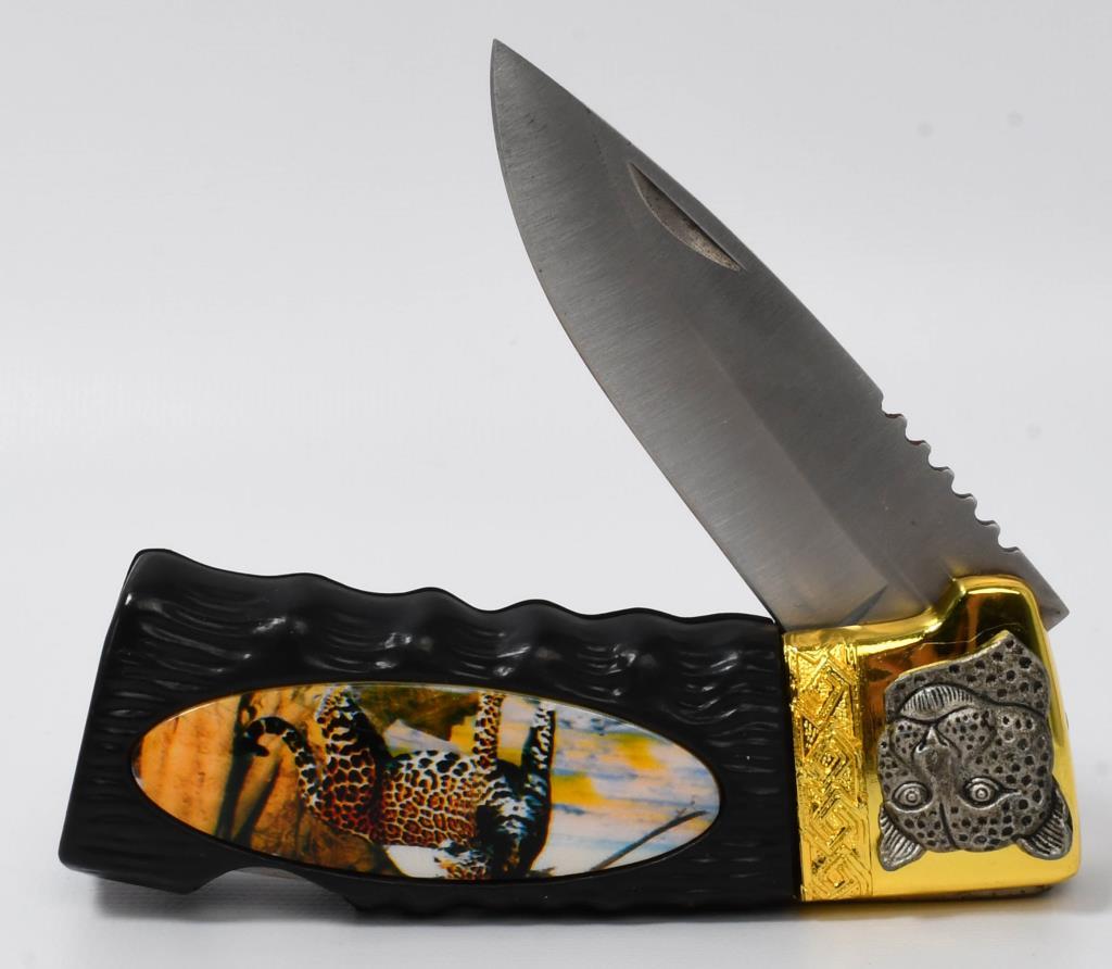 African "Big Five" Leopard Folding Knife in Tin