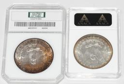 2 Graded Collector Morgan Silver Dollar Coins