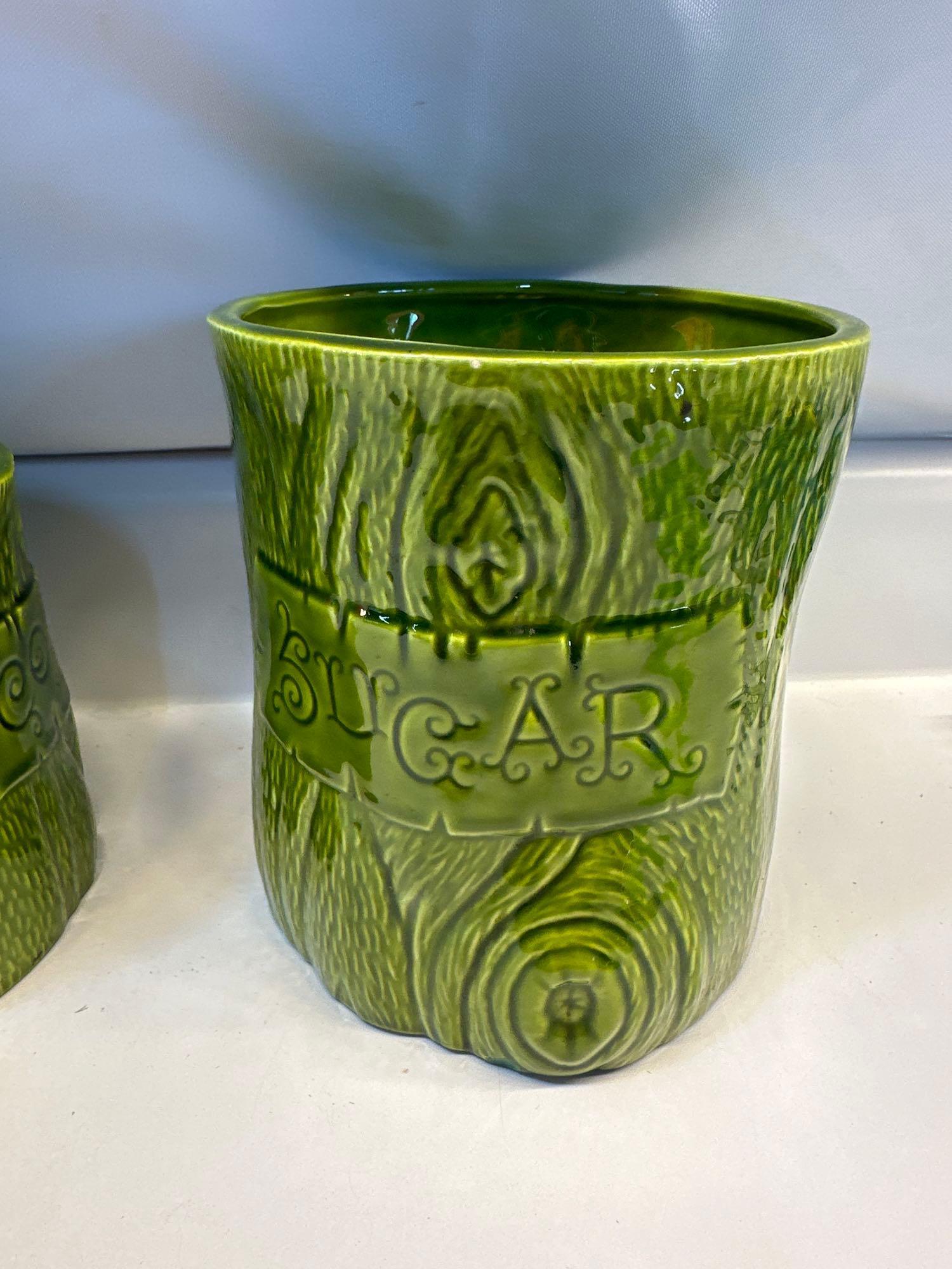 3 Pc Ceramic Green Tree Style Canister Set
