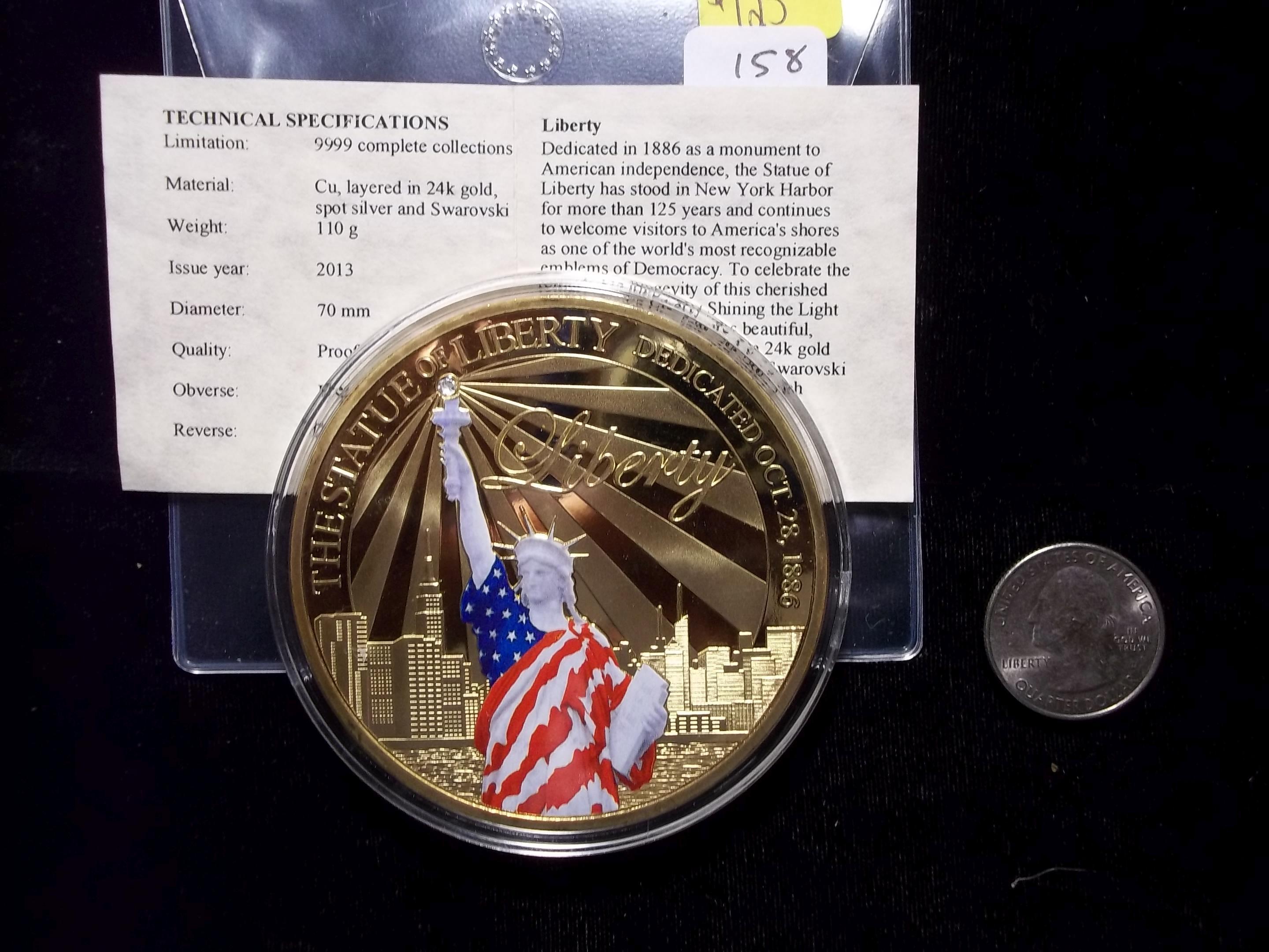 Jumbo Shining The Light Of Freedom Liberty Coin 3" Round In Big Capsule For Display