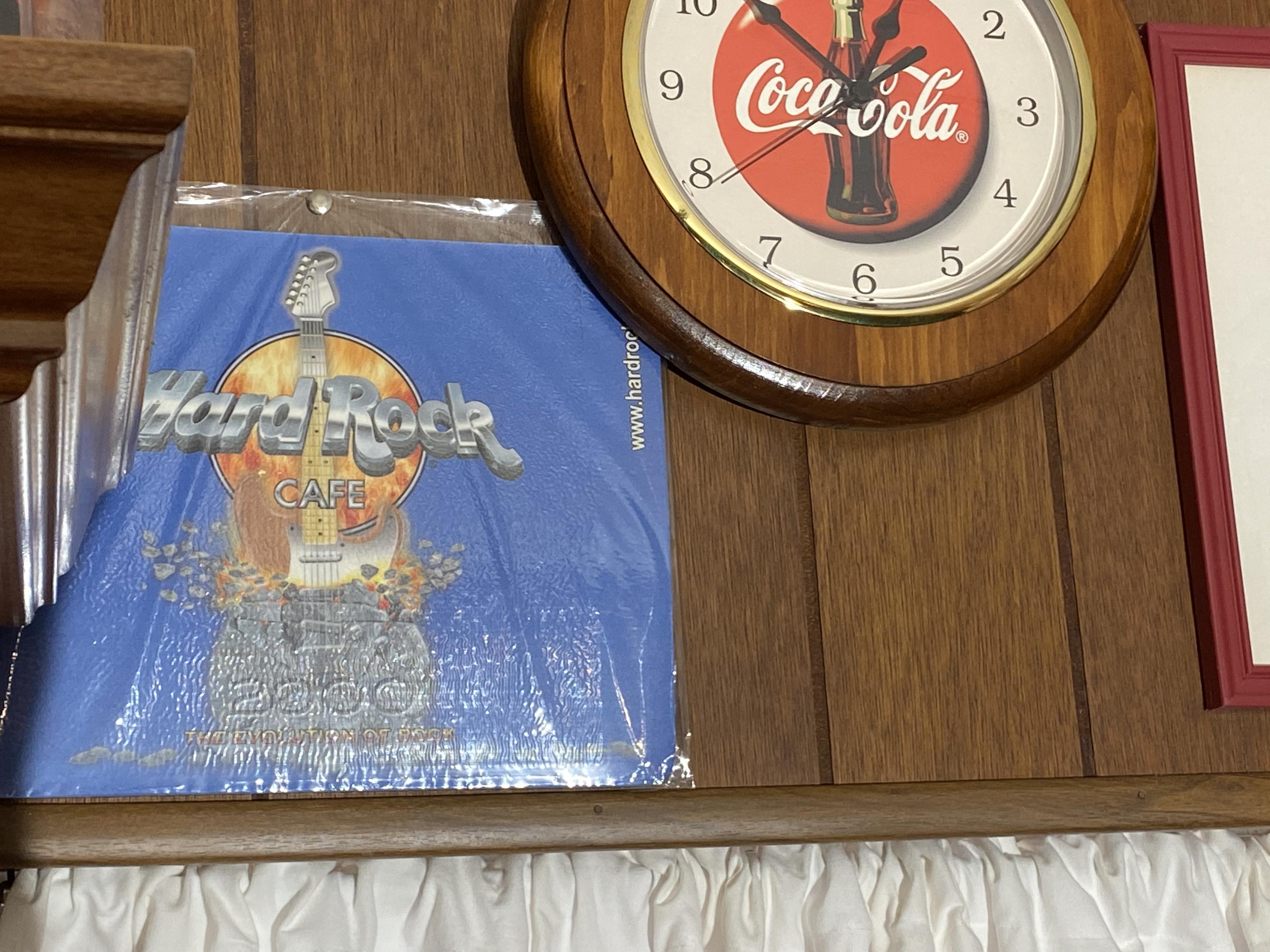 Hard Rock and Coke items including clock