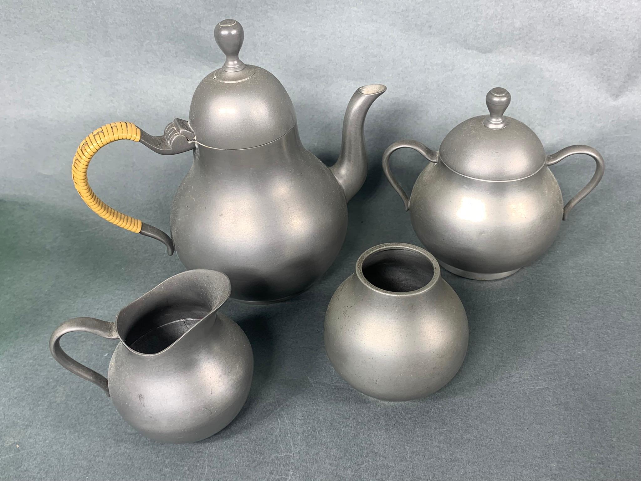 Group of Pewter Items - Trinket Box, Tea Pot, Cream, Sugar and More