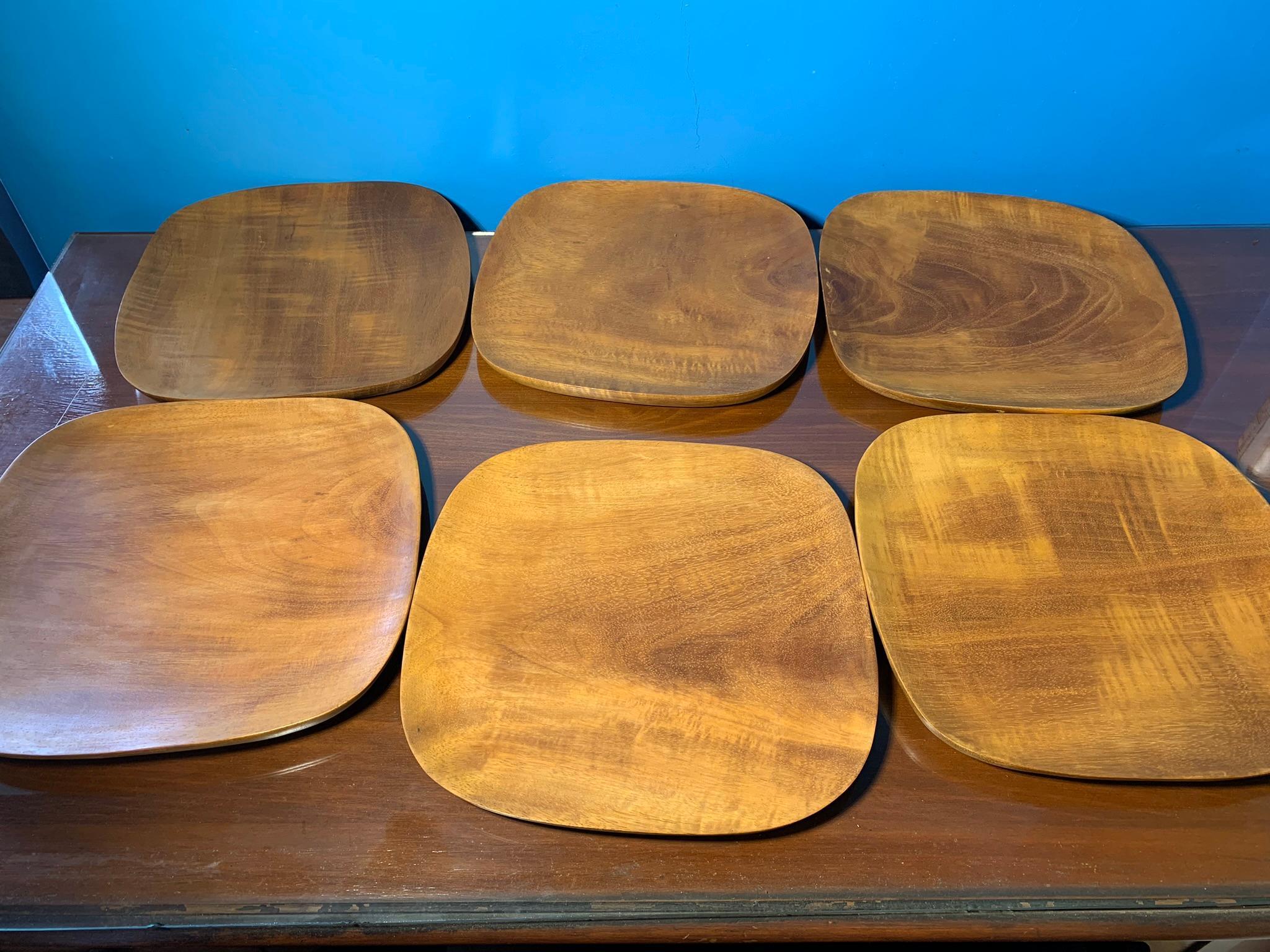 Vintage '60s Pantalcraft Haiti Handmade Wood Square Plates