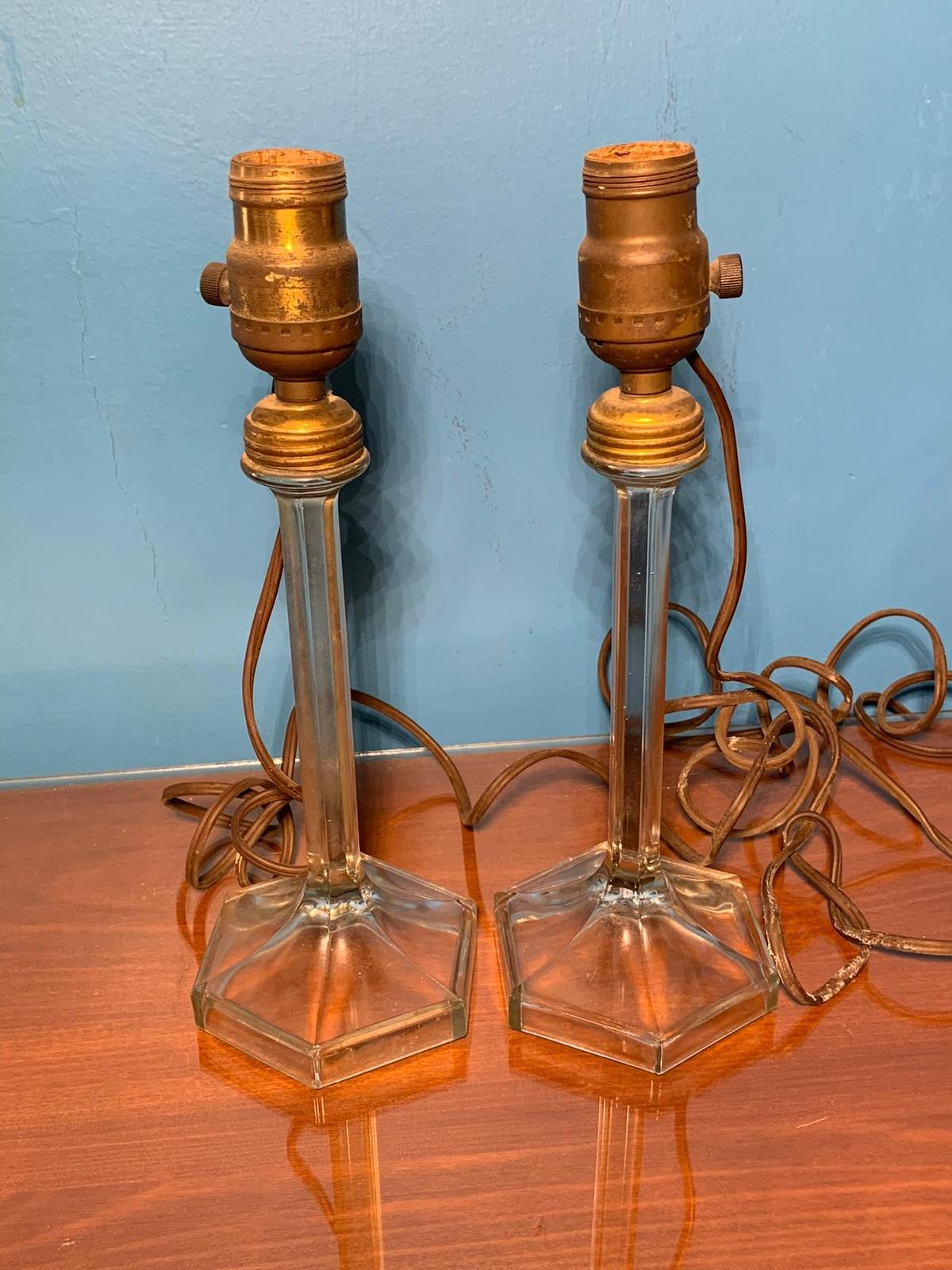 Pair of Vintage Glass Nightstand Lamps