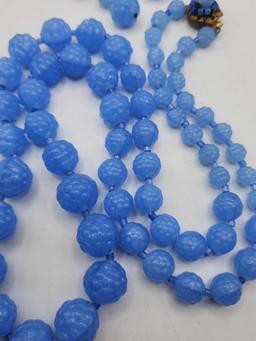Vintage Miriam Haskell blue "bubble" glass necklace and earrings