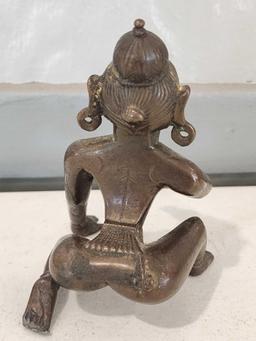 Unusual antique India Hindu bronze statue of young Krishna