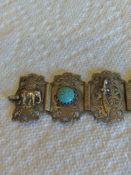 Art Deco Silver plated bracelet Elephants & Swords