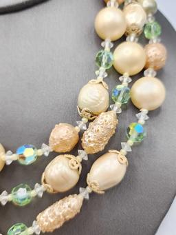 Vintage 3 tier faux pearl & crystal beaded necklace by Vendome