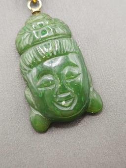 Vintage carved jadeite Guanyin Bodhisattva pendant