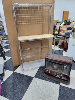 Wire Bakers Rack Shelf Unit and Aladdin S231Kerosene Heater