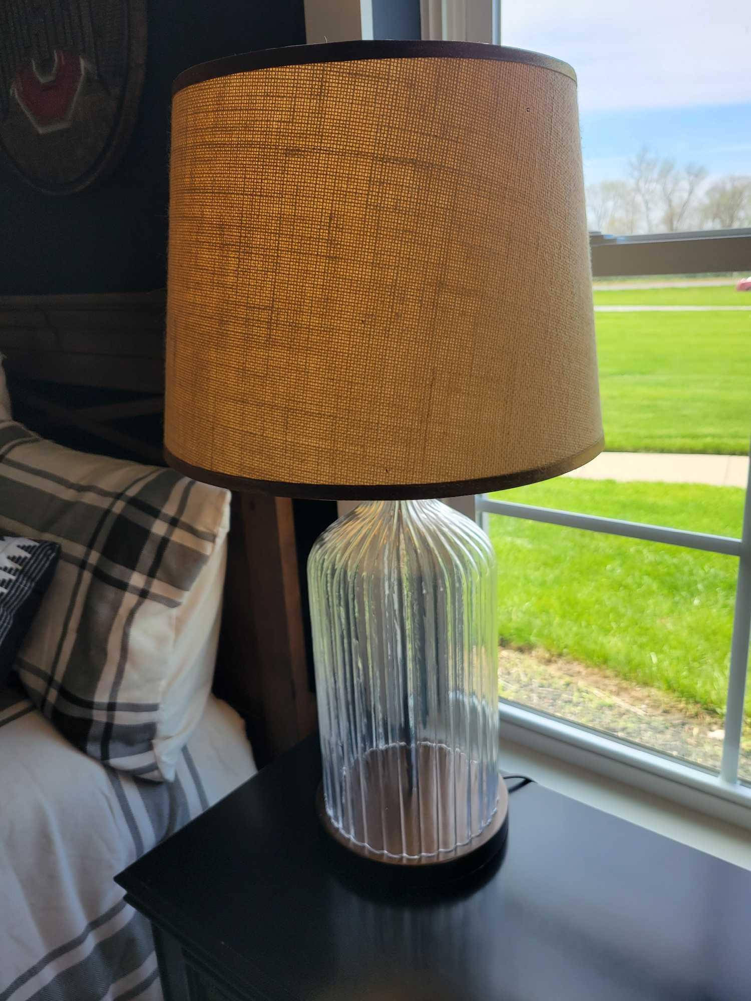 Glass bedroom lamp, decor helmet and Ohio Buckeye state print