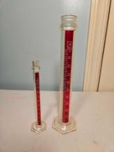 2 Pyrex Red Graduated Cylinders