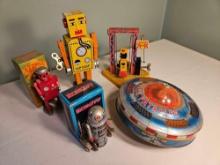 Assortment of Tin Litho Robots and Space Ship