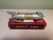 Metal Rocket Bank by Duro Mold & Mfg Inc in Original Box