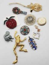 Vintage costume jewelry: pins, Weiss rhinestones, mosaic