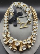 Heavy & big rhinestone necklace & earrings, signed