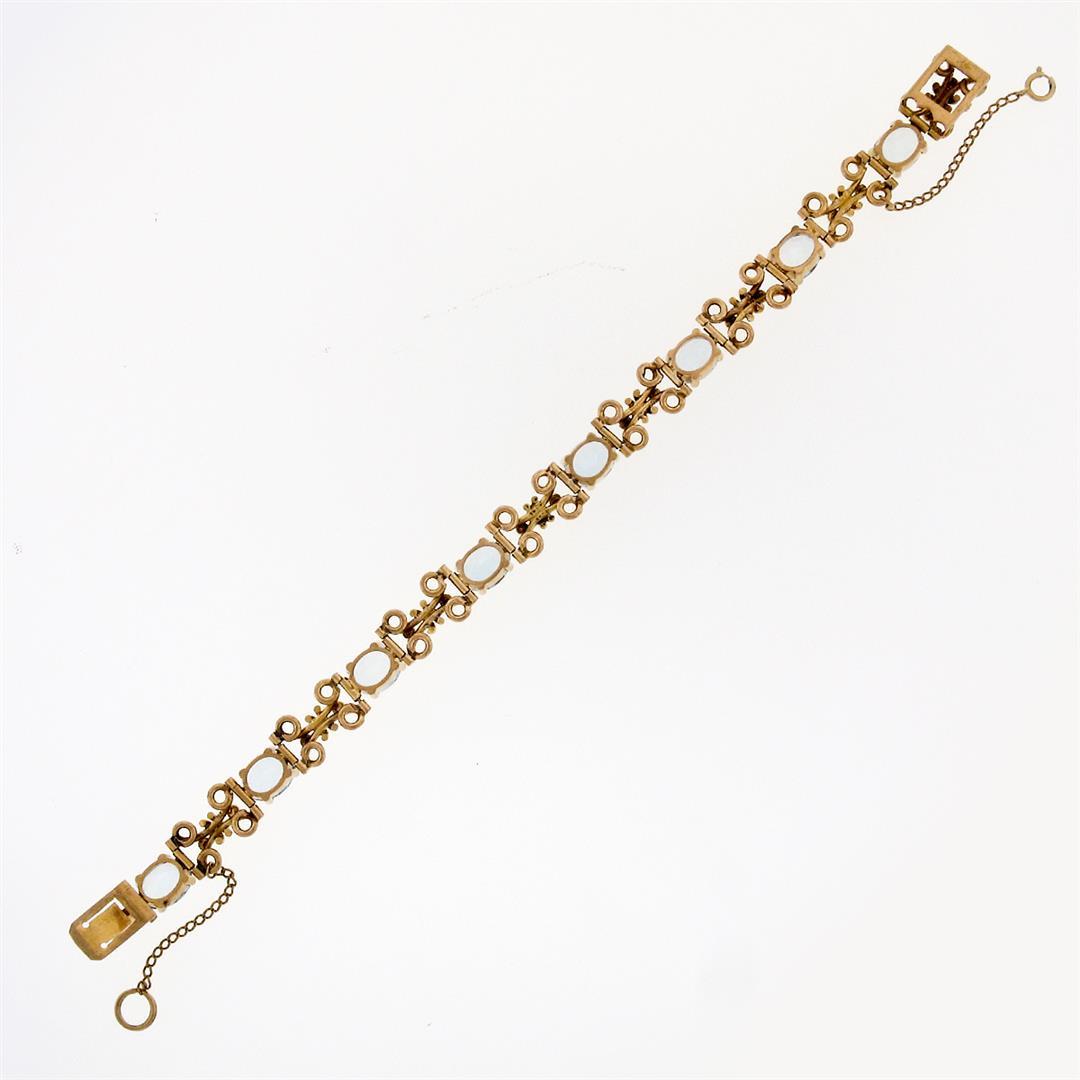 Vintage Retro 18K Gold 6.5" 9.0 ctw Oval Aquamarine Handmade Open Link Bracelet