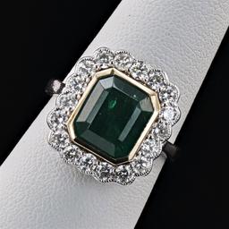 3.58 ctw Emerald and 0.87 ctw Diamond 18K Yellow and White Gold Ring