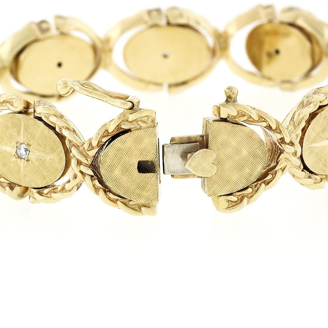 Vintage 14k Gold Florentine Etched Diamond Star Link Bracelet w/ Braided Frame