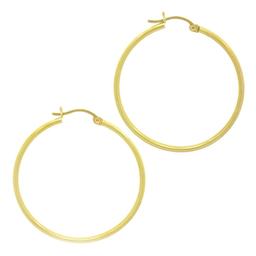 Classic 14K Yellow Gold 1.56" Plain Polished Medium Round Hoop Snap Earrings