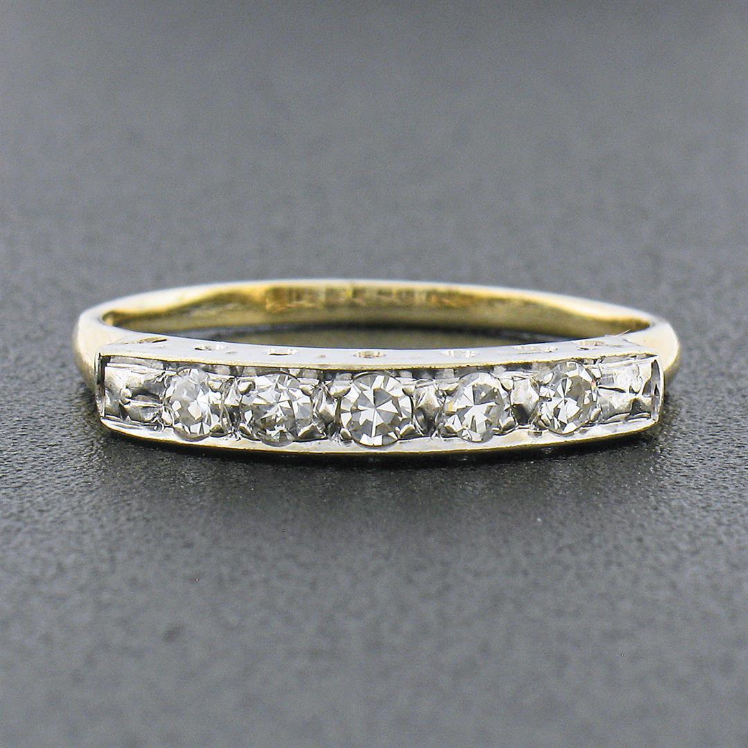 Antique 14k TT Gold 0.30 ctw Old Single Cut Pave Diamond Stack Wedding Band Ring