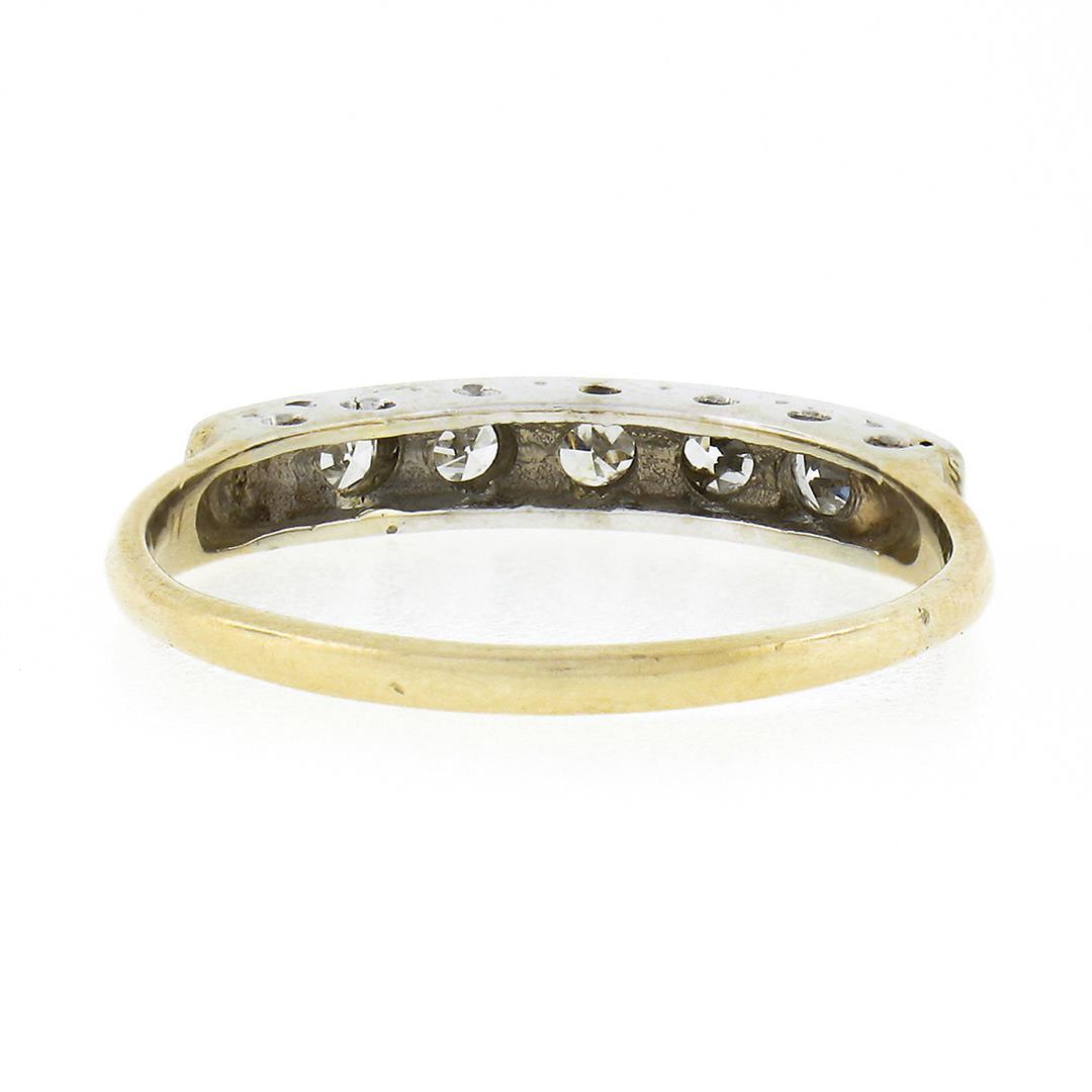 Antique 14k TT Gold 0.30 ctw Old Single Cut Pave Diamond Stack Wedding Band Ring