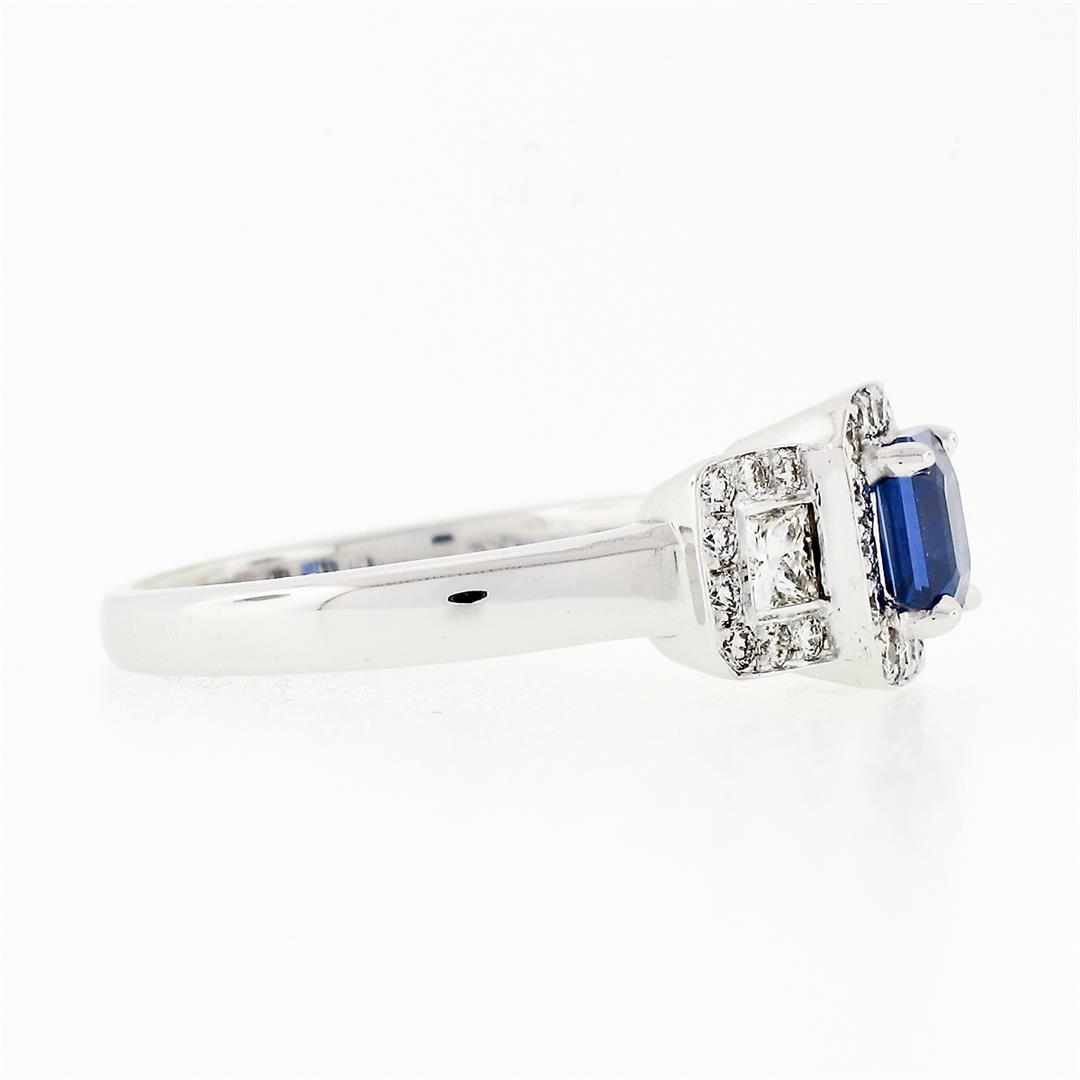 18K White Gold 1.70 ctw AGL Emerald Step Cut Royal Blue Sapphire & Diamond Ring