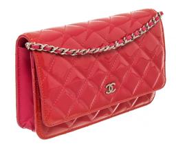 Chanel Pink Quilted Patent Leather Wallet on Chain