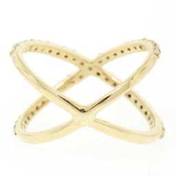 NEW 14k Yellow Gold 0.50 ctw Round Brilliant Diamond Simple X Ex Cross Band Ring