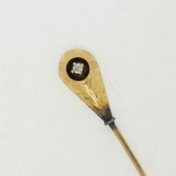 Antique 10K Gold Old Mine Cut Diamond Puffed Hand Engraved Tear Drop Stick Pin