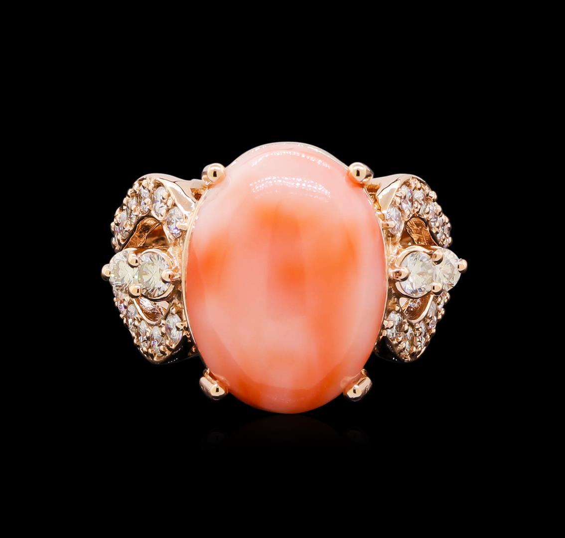 5.68 ctw Pink Coral and Diamond Ring - 14KT Rose Gold