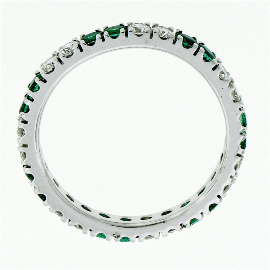 14K White Gold 1.40 ctw Round Shared Prong Diamond & Emerald Eternity Band Ring