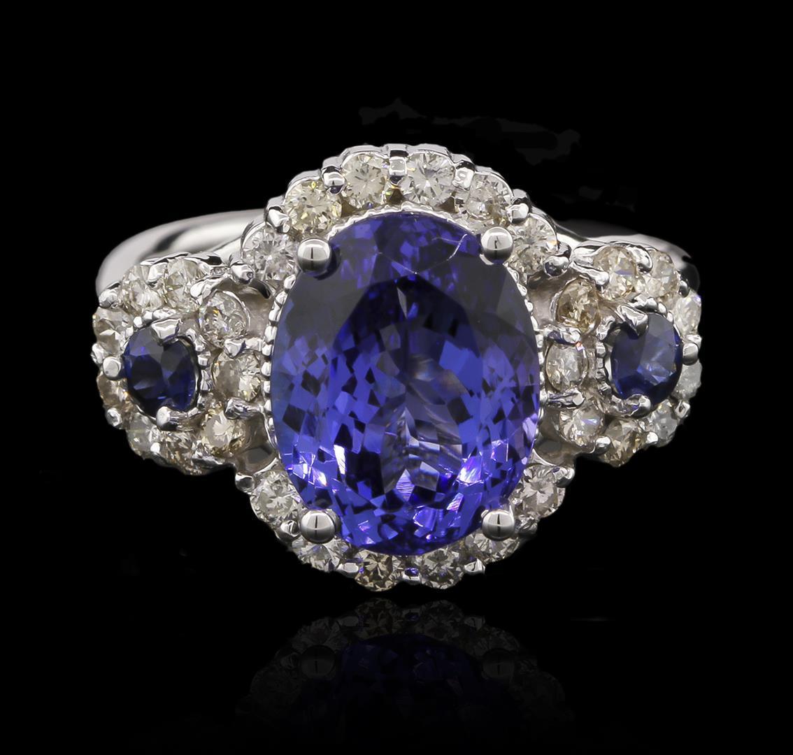 3.81 ctw Tanzanite, Blue Sapphire, and Diamond Ring - 14KT White Gold
