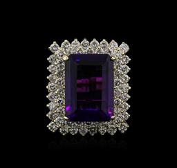 14KT Yellow Gold 16.80 ctw Amethyst and Diamond Ring