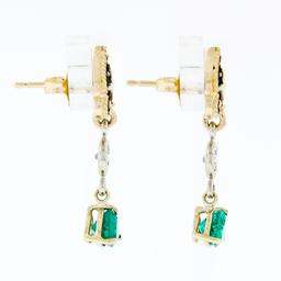 Vintage 14k Gold 1.28 ctw Trillion Emerald & Diamond Fleur De Lis Enamel Earring