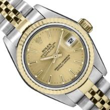 Rolex Ladies 18K Two Tone Gold And Steel Champagne Index Datejust With Rolex Box
