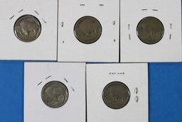 Lot of 5 Buffalo Nickels 1918-D, 1920, 1926, 1926-S, 1927