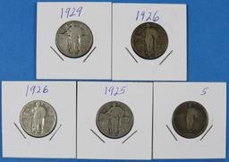 Lot of 5 Standing Liberty Silver Quarters