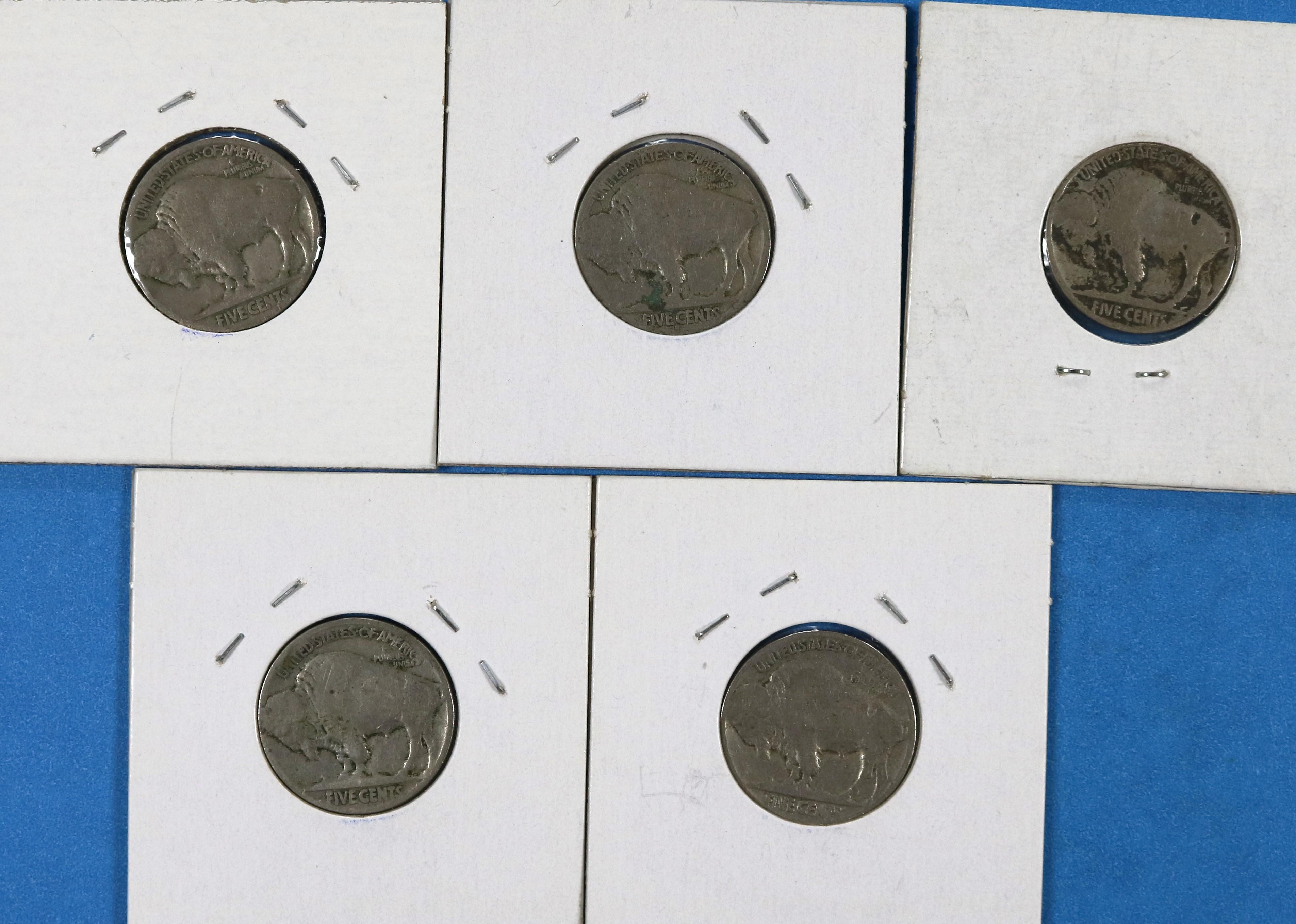 Lot of 5 Buffalo Nickels 1917, 1918, 1918-S, 1919, 1920