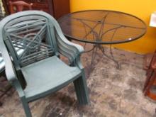 48" Steel Round Patio Table w/ (4) Grosfillex Chairs