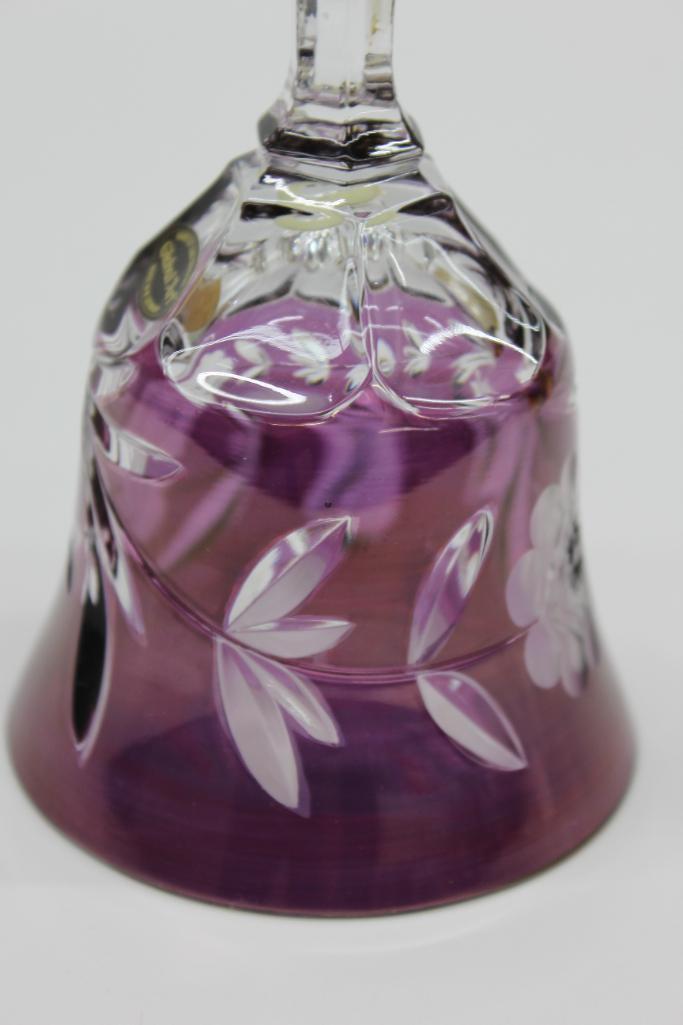 Global Art Hand Cut Purple Lead Crystal Bell