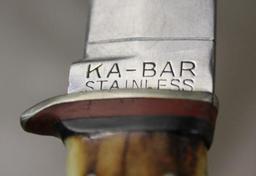 Ka-Bar Union Cutlery Stag Handle Fixed Blade Hunting Knife in Sheath