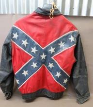Mob Era Leather Rebel Flag Biker Jacket