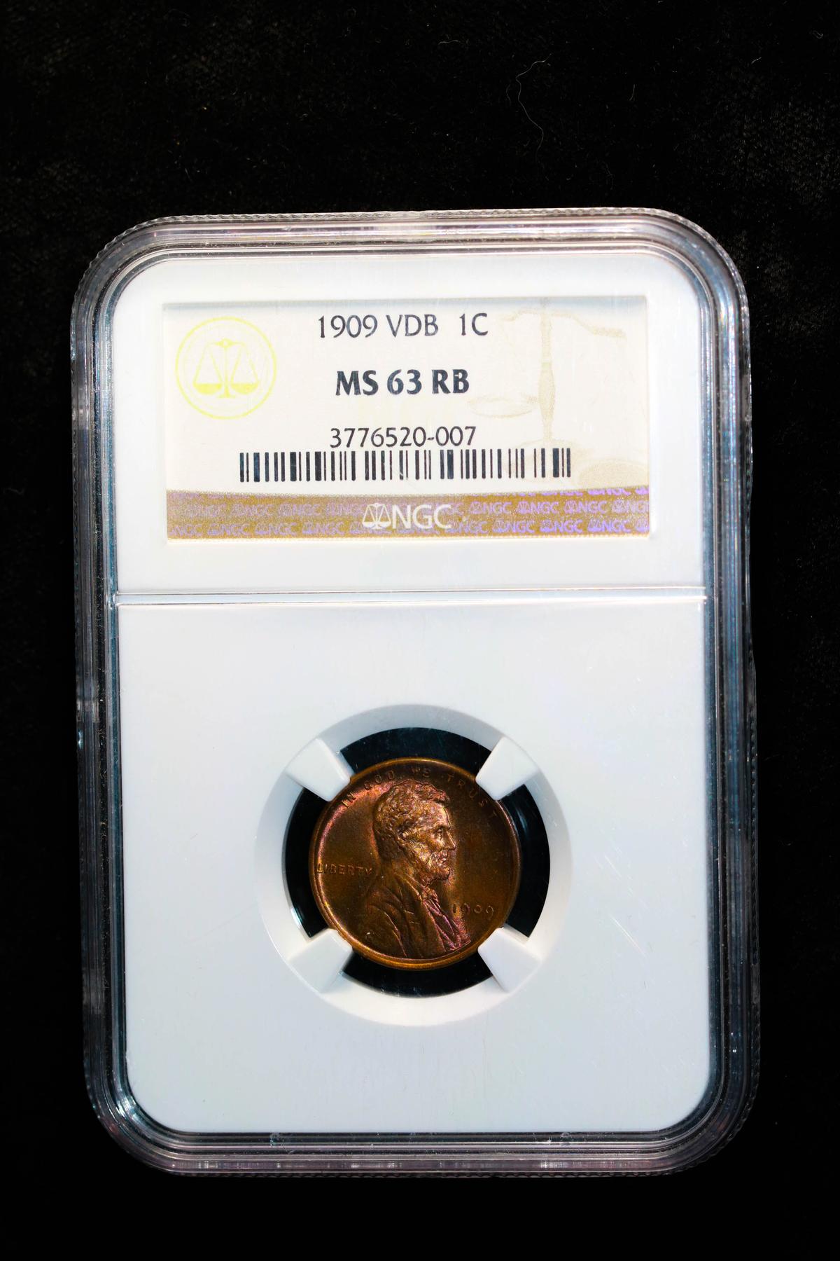 1909 VDB LINCOLN WHEAT CENT PENNY COIN NGC MS63 RED BROWN