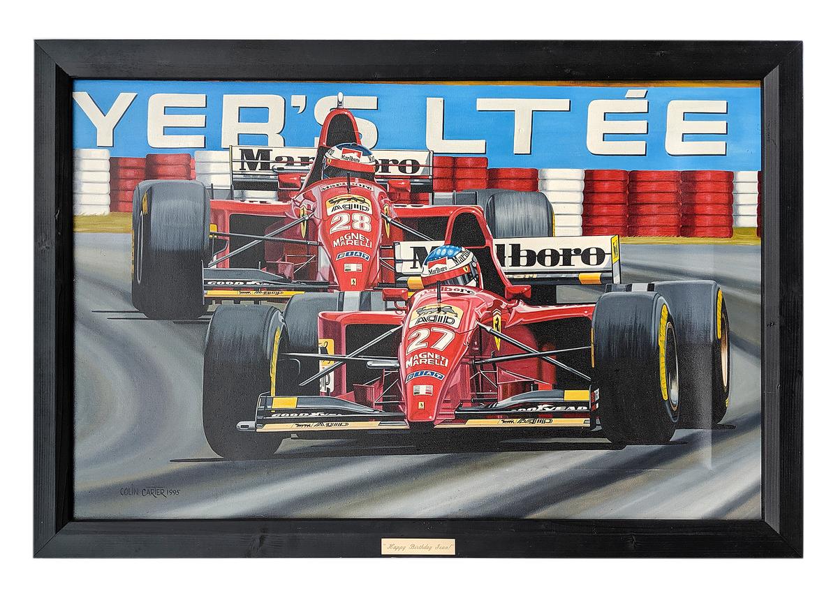Alesi and Schumacher painting on canvas by Colin Carter, 1995