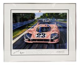 Two multi-signed Nicholas Watts prints of Porsche at Le Mans