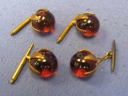 Mixed Lot of Cufflinks & Tie Clasps – Vintage w Amber Glass – X-Country Skis & more